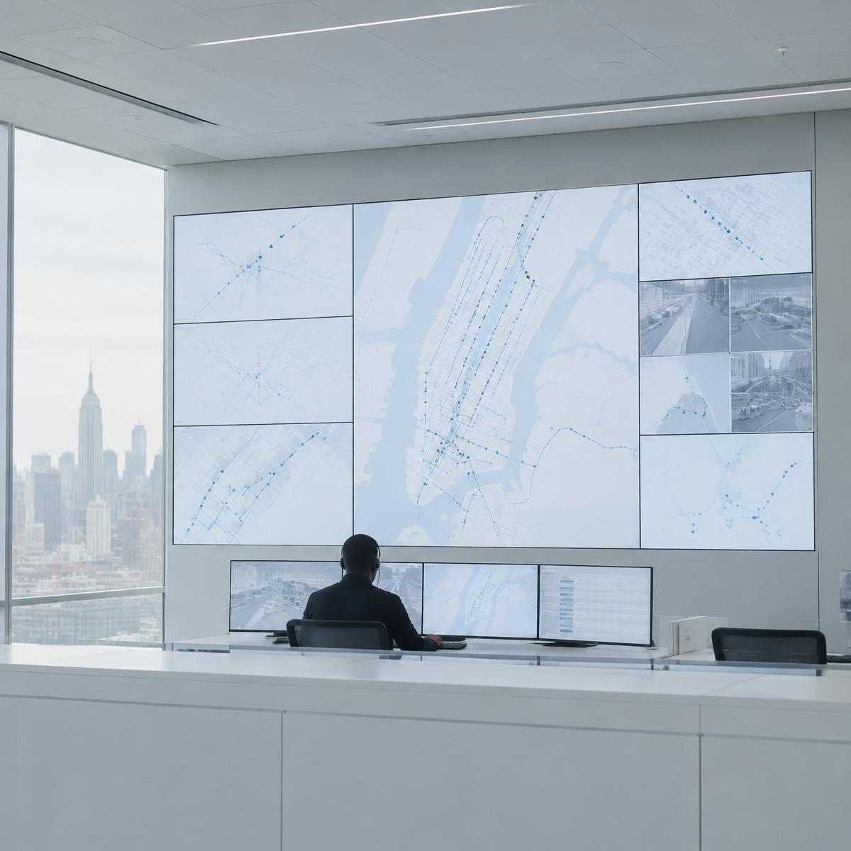 Transit control room showing live route and vehicle data